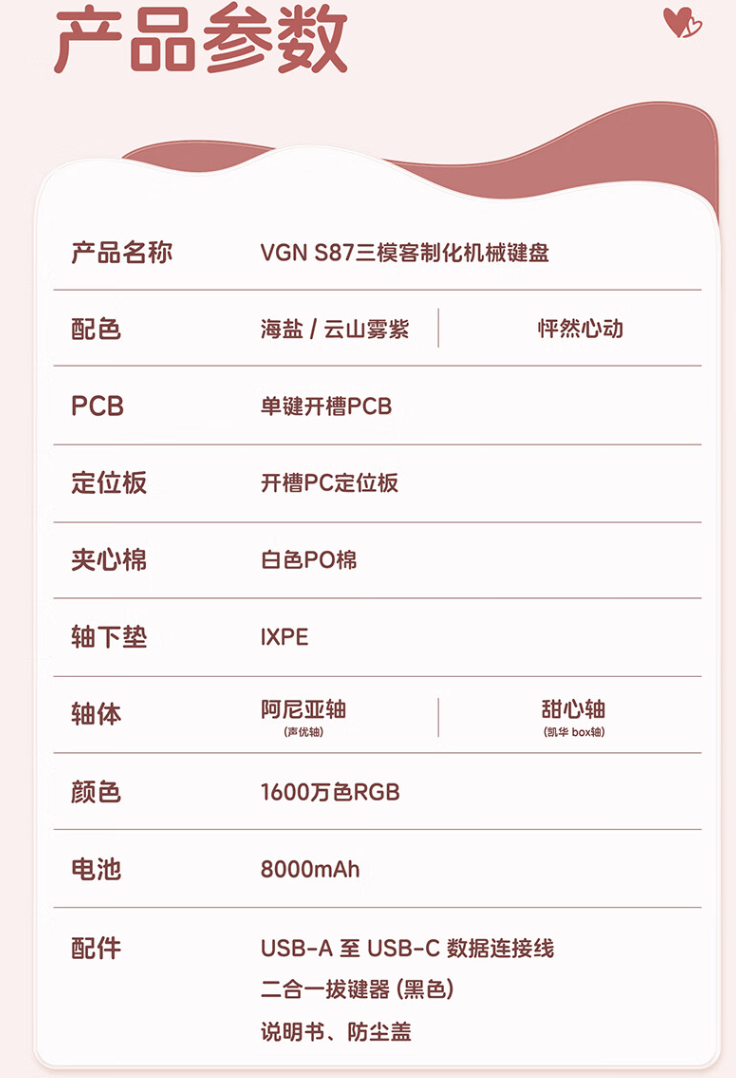 VGN S87 三模机械键盘开售:回报率 1000Hz、8000mAh 电池,首发 279 元