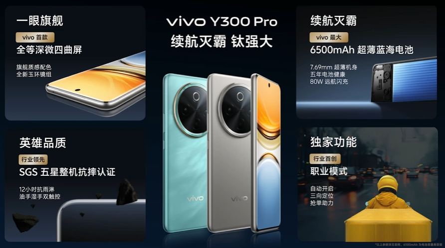 vivo Y300 Pro 手机发布：6500mAh 蓝海电池、四配色可选，售价 1799 元起