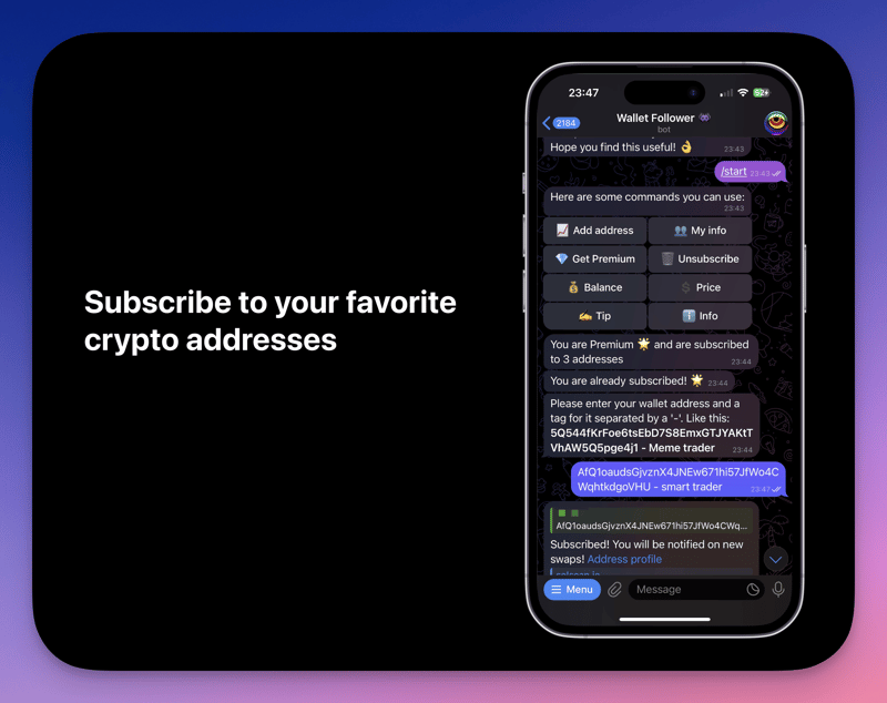 Solana Telegram Bot, suivre les adresses