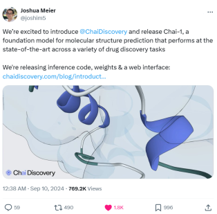 超越AlphaFold3,OpenAI投资的AI生物初创发布Chai-1,分子结构预测新SOTA