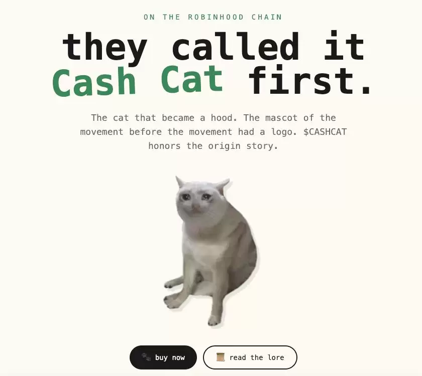 Robinhood Chain上线首周,CASHCAT成最先出圈的Meme币