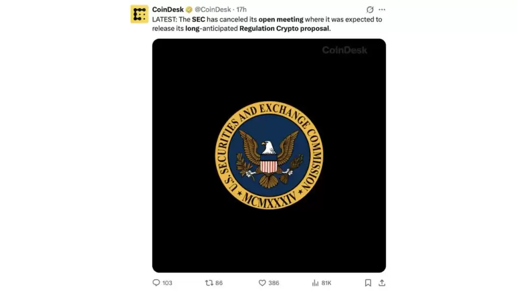 美国证券交易委员会取消公开会议:推迟期待已久的加密货币监管提案