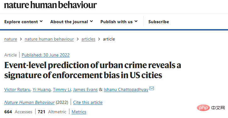 Sous-journal Nature : un nouvel algorithme peut prédire la criminalité dans un délai de deux pâtés de maisons par semaine à lavance, avec une précision de 90 % dans 8 villes américaines