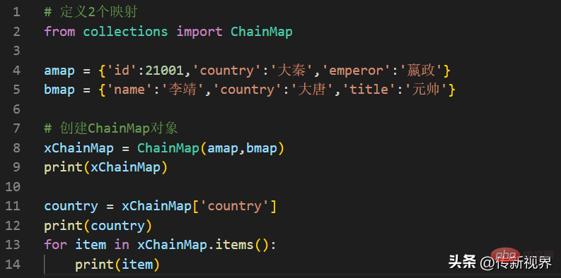 Python-Programmierung: Eine andere Möglichkeit, die Wörterbuchkettenzuordnung (ChainMap) zu verwenden, probieren Sie es aus!