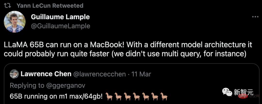 LeCun aime : Exécuter LLaMA sur des puces Apple M1/M2 ! Le modèle à 13 milliards de paramètres ne nécessite que 4 Go de mémoire