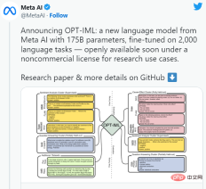 The upgraded version of OPT-IML, Metas large model with hundreds of billions of parameters, is here, and the complete model and code are released! The upgraded version of OPT-IML, Metas large model with hundreds of billions of parameters, is here, and the complete model and code are released!