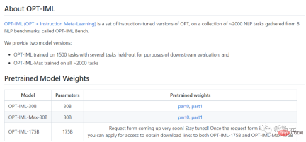 The upgraded version of OPT-IML, Metas large model with hundreds of billions of parameters, is here, and the complete model and code are released! The upgraded version of OPT-IML, Metas large model with hundreds of billions of parameters, is here, and the complete model and code are released!