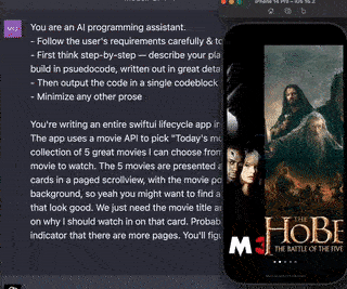 At the request of developers, GPT-4 developed an iPhone app using the SwiftUI programming language: recommending 5 new movies every day