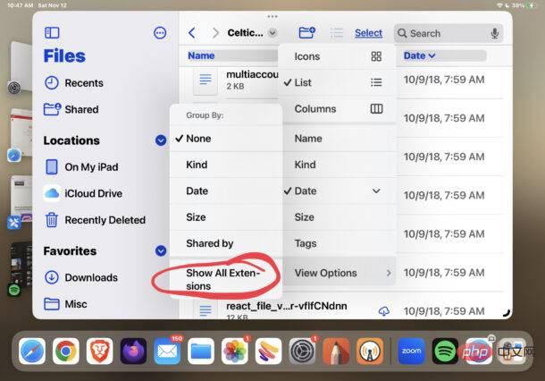 How to show file extensions on iPad and iPhone in the Files app