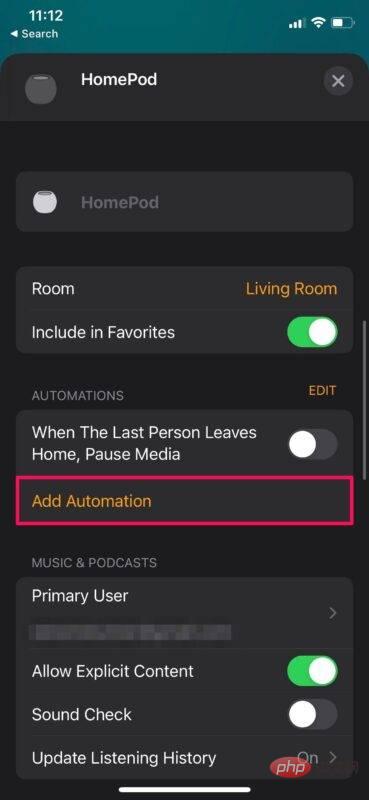 Bagaimana untuk menambah automasi baharu pada HomePod