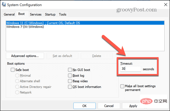 So beheben Sie, dass die Dual-Boot-Option in Windows nicht angezeigt wird-timeout