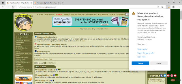 Microsoft Edgeの「ダウンロード頻度が低い」という警告に対処する方法