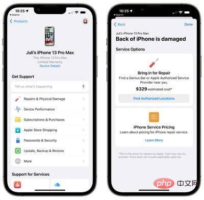 Apple 更新支援應用程序，並在某些地點提供維修成本估算