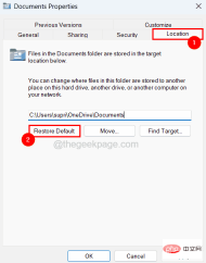 How to restore the default location of Documents folder in Windows 11, 10