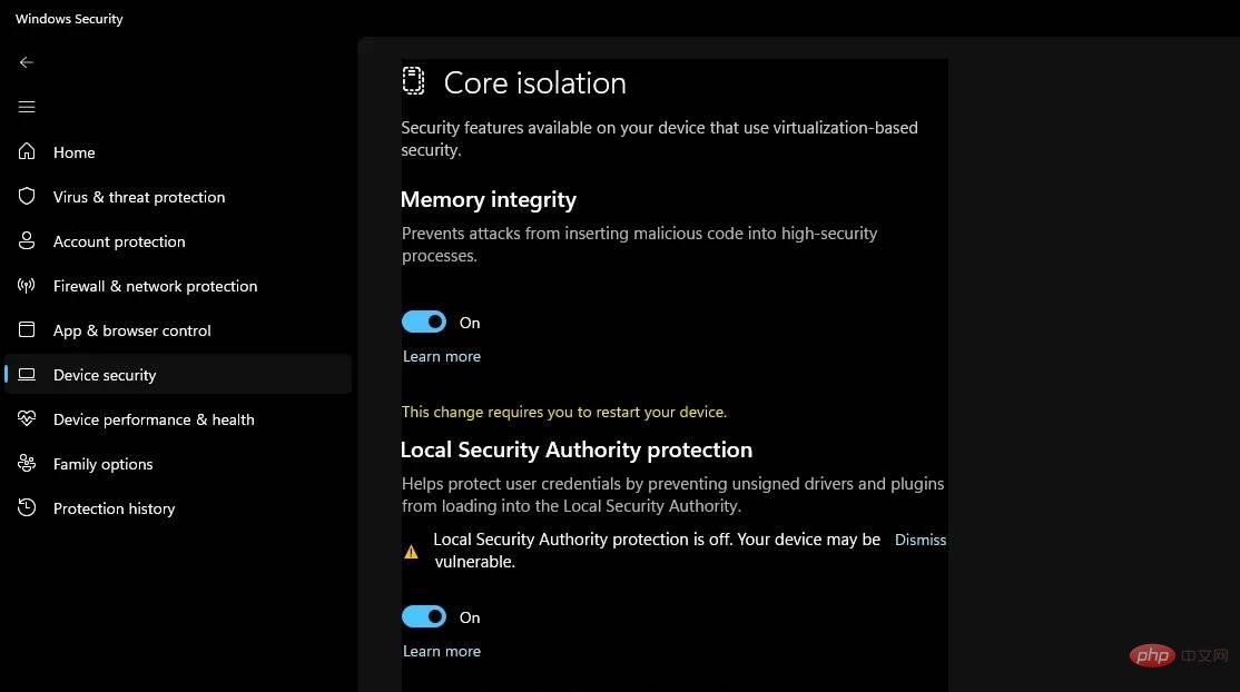 Windows 11 incorrectly warns that local security authority protection is turned off