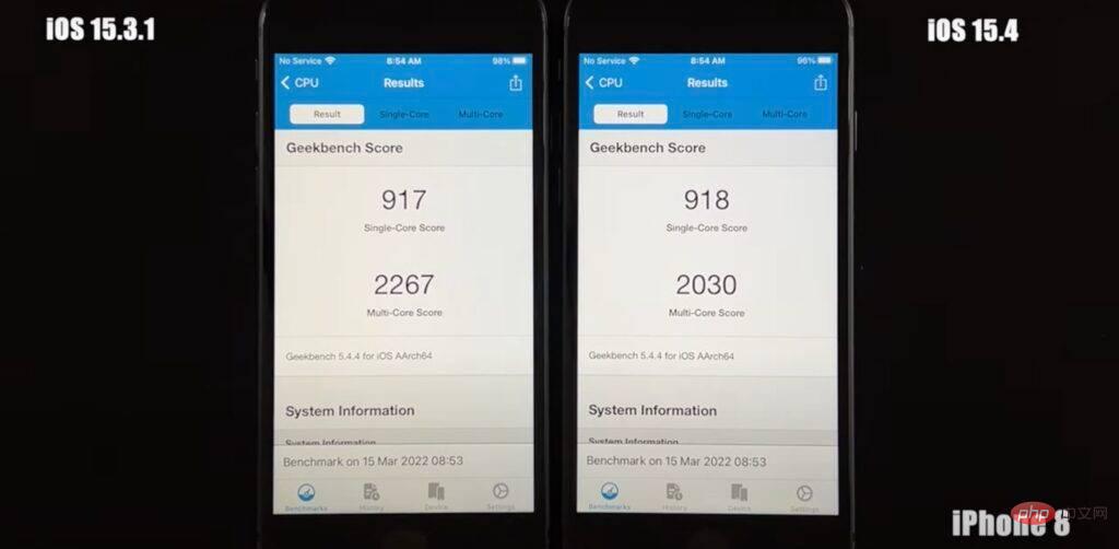 Après la mise à niveau vers iOS 15.4, la vitesse de nombreux iPhones a chuté selon le test de référence ?