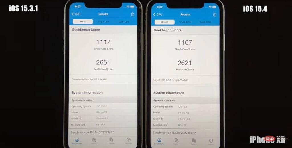 Après la mise à niveau vers iOS 15.4, la vitesse de nombreux iPhones a chuté selon le test de référence ?