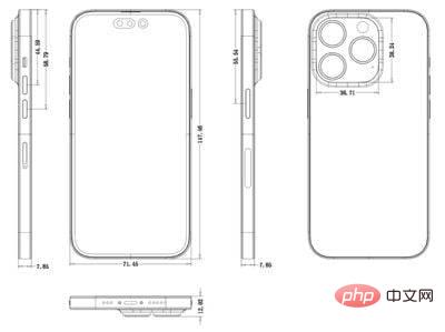 Les schémas de liPhone 14 Pro et de liPhone 14 Pro Max montrent une bosse de caméra plus grande et une conception globale plus épaisse