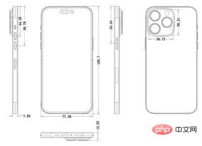 Skema iPhone 14 Pro dan iPhone 14 Pro Max menunjukkan bonggol kamera yang lebih besar dan reka bentuk keseluruhan yang lebih tebal