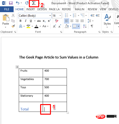 Bagaimana untuk menjumlahkan nilai dalam lajur dalam Microsoft Word