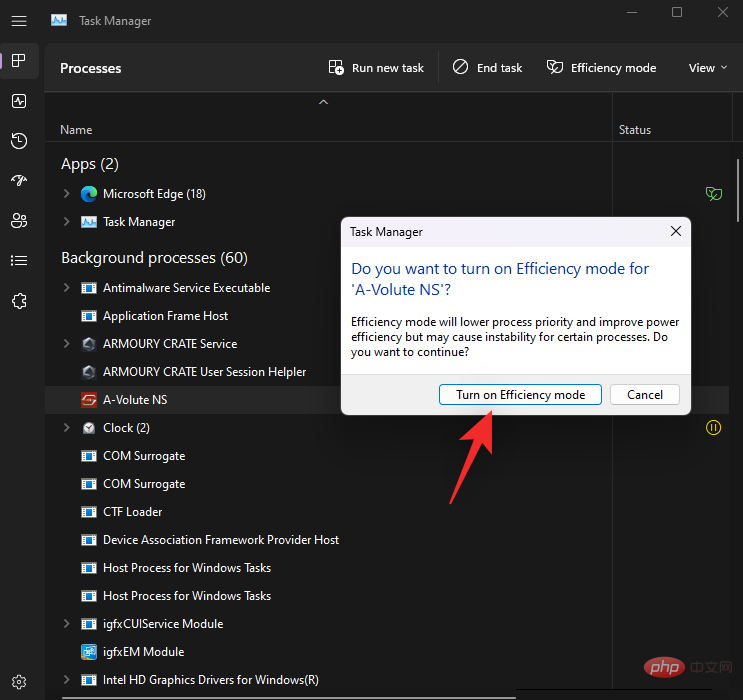 How to turn productivity mode on or off for an app or process in Windows 11