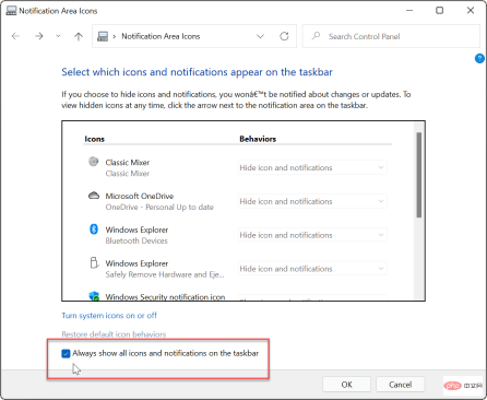 How to show all taskbar corner overflow icons in Windows 11