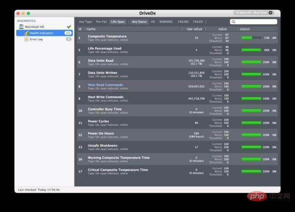 使用 DriveDX 检查 Mac SSD 的健康状况