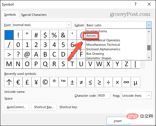 How to type arrows in Word