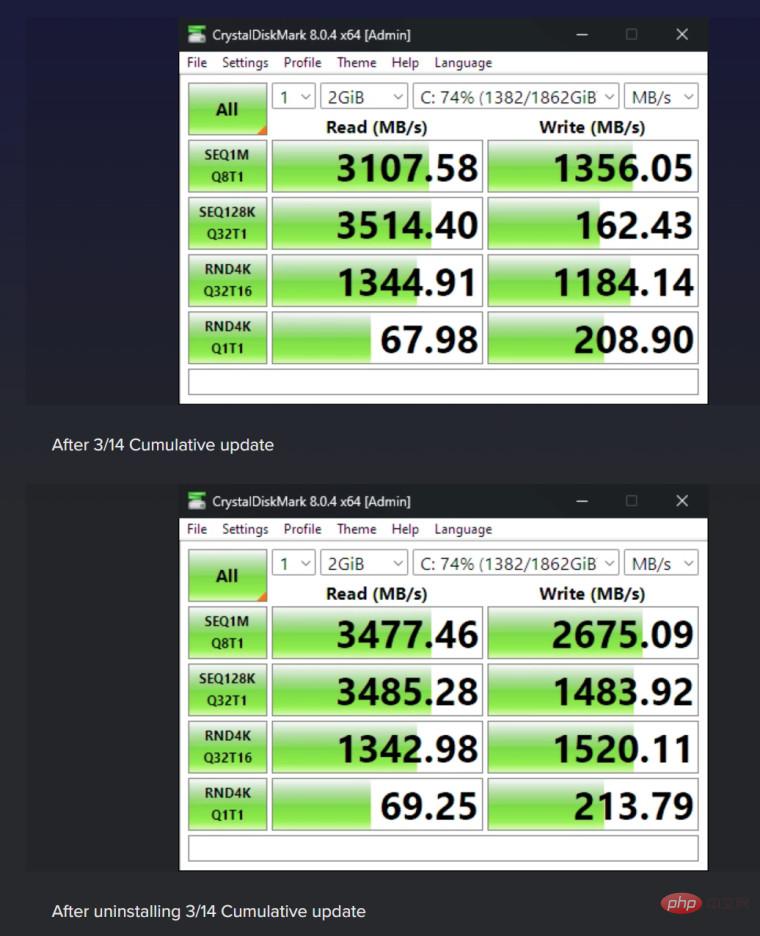 2023년 월별 패치 화요일 업데이트로 인해 SSD 속도가 심각하게 느려집니다.