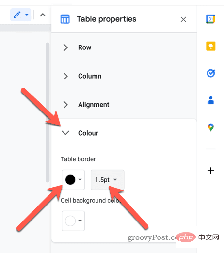 Cara menambah dan mengalih keluar sempadan jadual dalam Dokumen Google