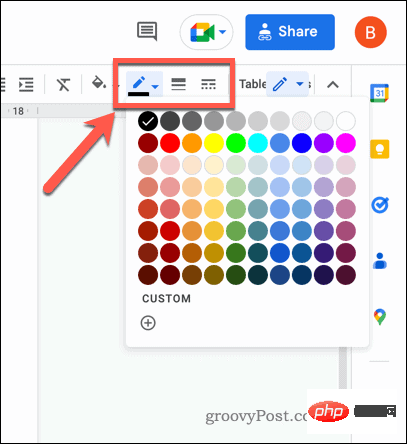 How to add and remove table borders in Google Docs