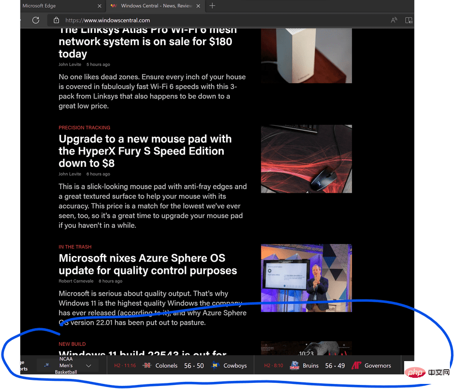 Microsoft Edge teste Sports Ticker pour afficher les scores en direct et les actualités sur toutes les pages/nouveaux onglets