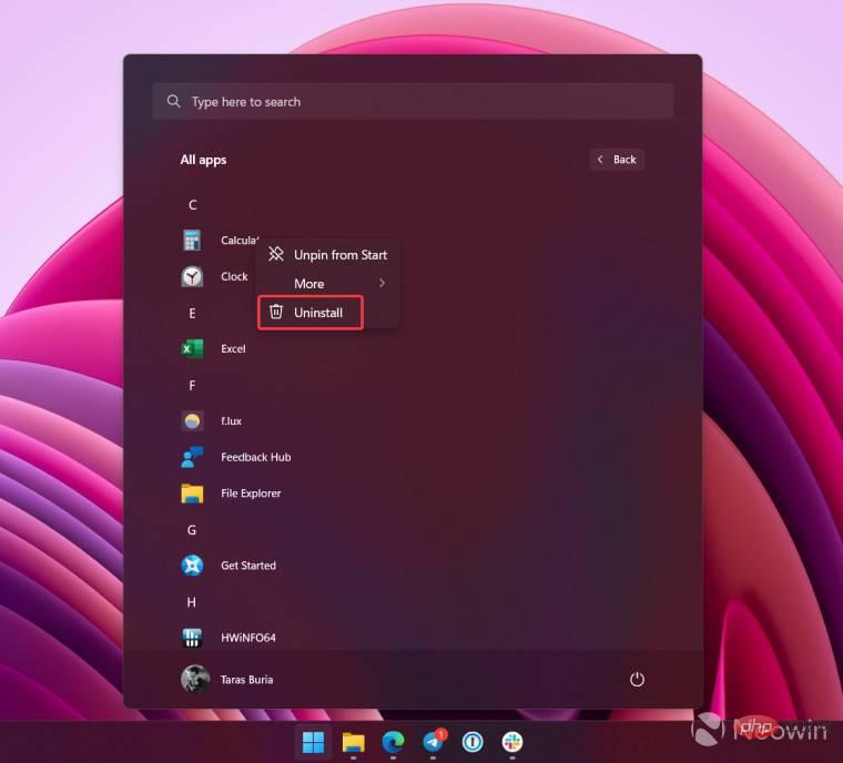 Berikut ialah cara untuk menyahpasang apl Windows 11 lalai