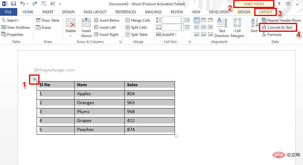 Bagaimana untuk menukar jadual kepada teks dalam MS Word