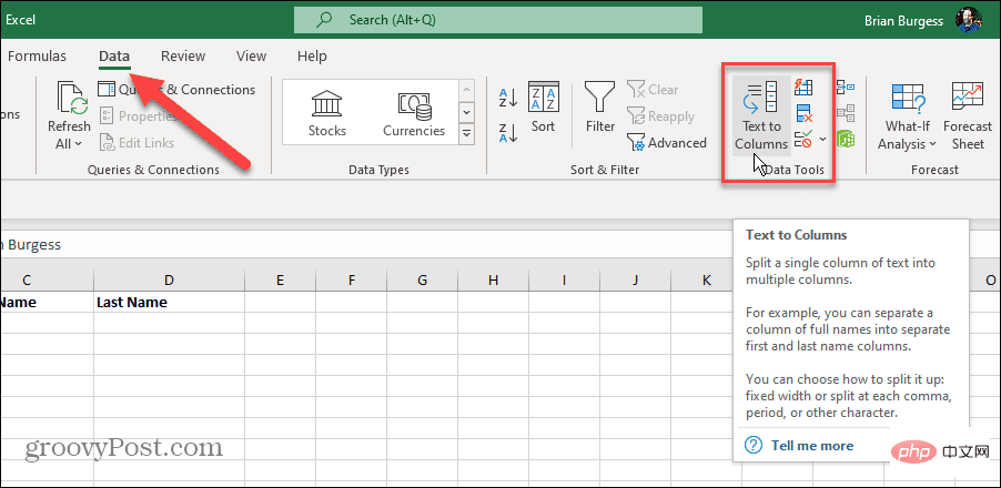 如何在 Excel 中分隔名称