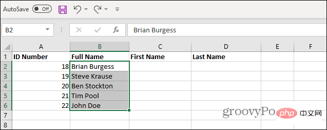 如何在 Excel 中分隔名称