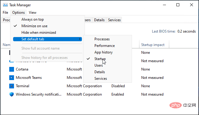 如何更改 Windows 11 上的任务管理器启动页