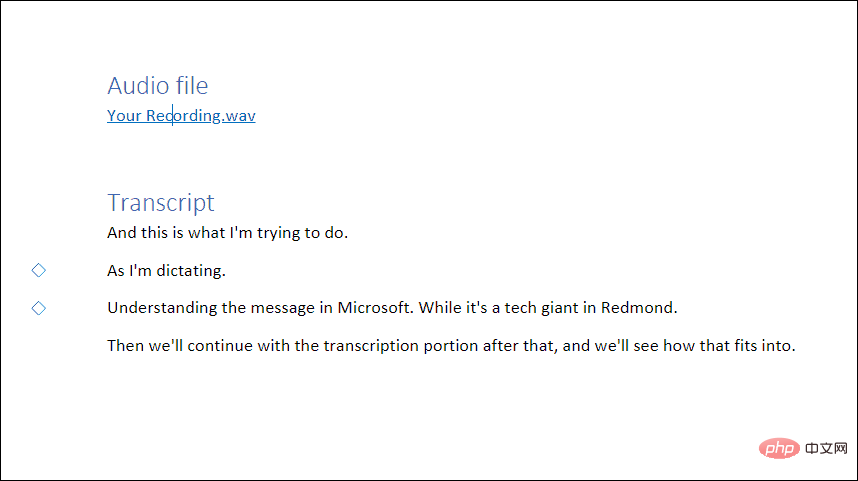 如何在 Microsoft Word 中转录音频文件