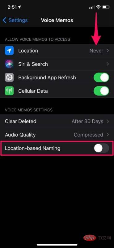 如何在 iPhone 上禁用基于位置的录音命名