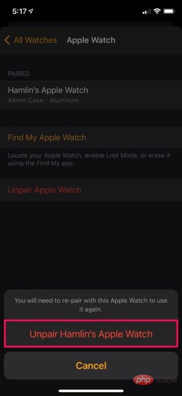 如何取消配对 Apple Watch