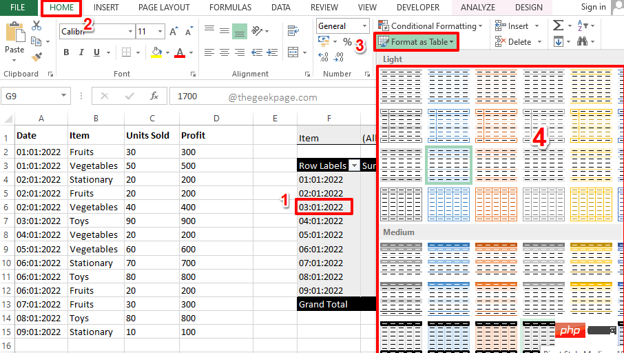 如何在 Microsoft Excel 中创建数据透视表