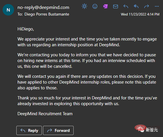 DeepMind may reduce the number of interns in the future? Recruitment was completely frozen, and candidates were informed of the cancellation only 1 hour before the interview.