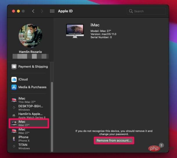 如何在 Mac 上从 Apple ID 中删除旧设备