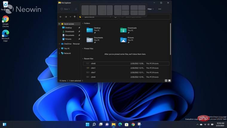 Windows 11 Dev Channel build 22557 中的对齐布局