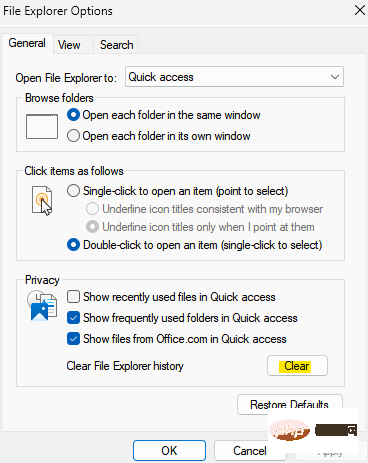如何在 Windows 11 上的文件资源管理器中清除快速访问历史记录