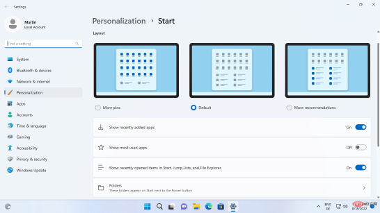 Windows 11 版本 22H2:开始菜单更改