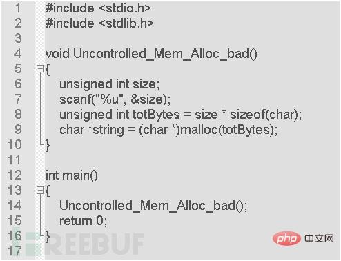 Analysis of examples of contaminated memory allocation functions in C language