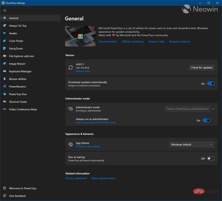 Microsoft PowerToys 0.61.1 包括对缺少开始菜单条目等的修复