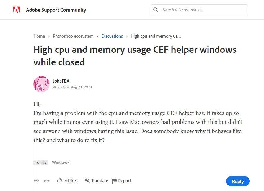 Windows 上 Adob​​e CEF Helper 高 CPU 使用率的解决方案