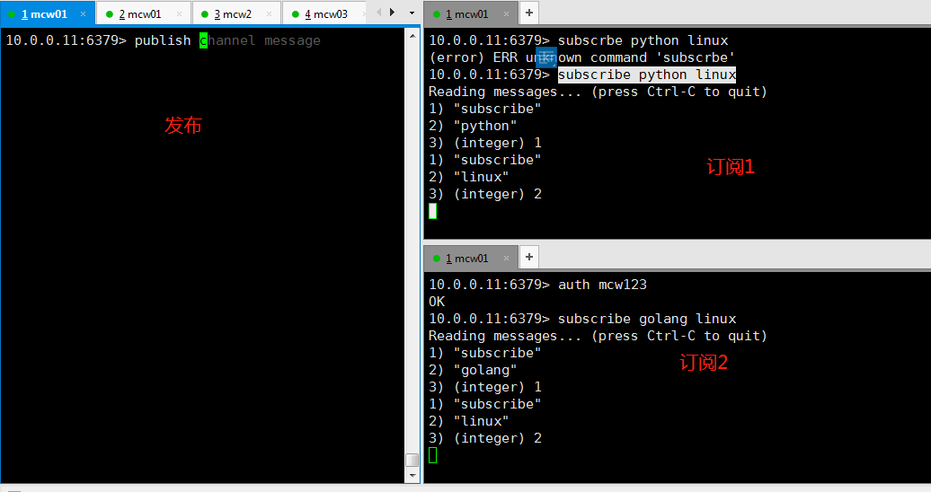 Example analysis of redis deployment and commands used for various data types